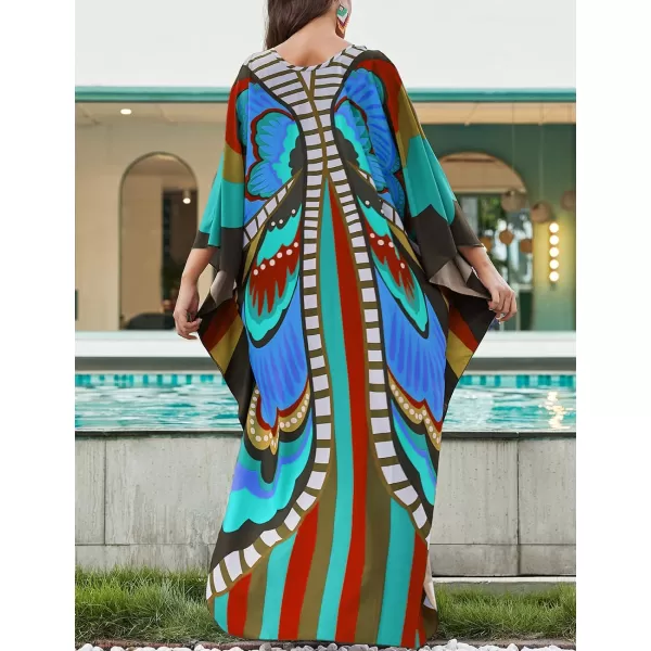 Bsubseach Women Colorful Geometric Beach Cover Up Loose Kaftan Dress