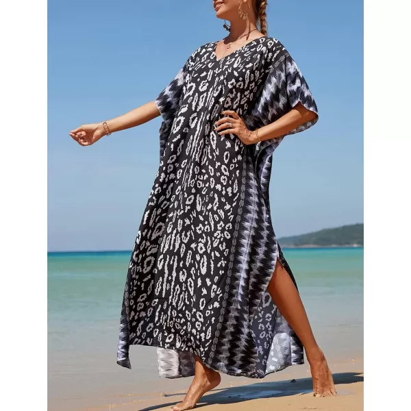Bsubseach Women Colorful Geometric Beach Cover Up Loose Kaftan Dress