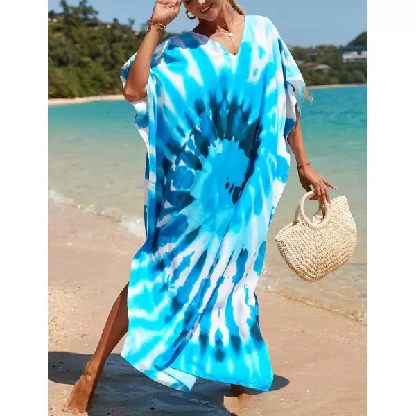Bsubseach Women Colorful Geometric Beach Cover Up Loose Kaftan Dress