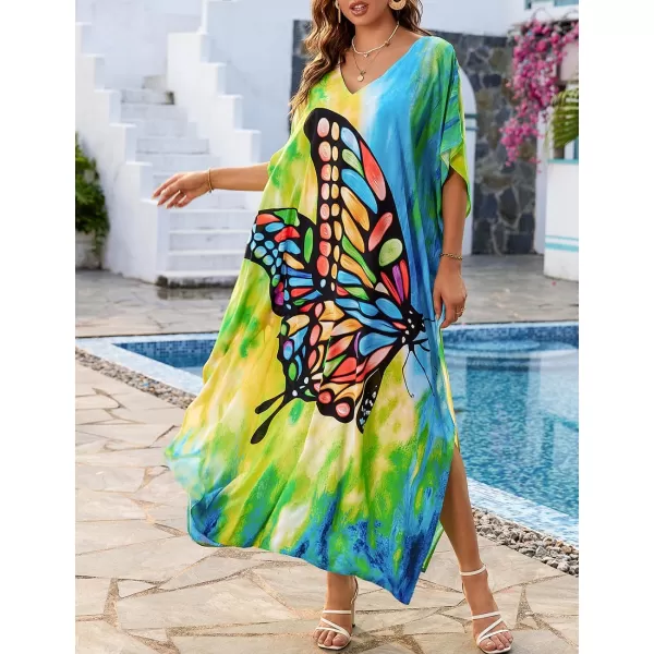 Bsubseach Women Colorful Geometric Beach Cover Up Loose Kaftan Dress