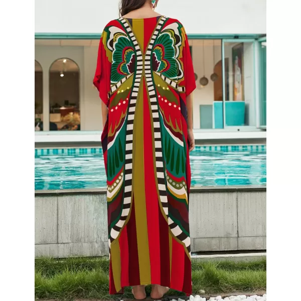 Bsubseach Women Colorful Geometric Beach Cover Up Loose Kaftan Dress