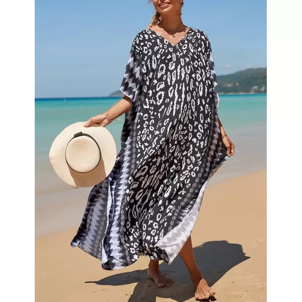 Bsubseach Women Colorful Geometric Beach Cover Up Loose Kaftan Dress