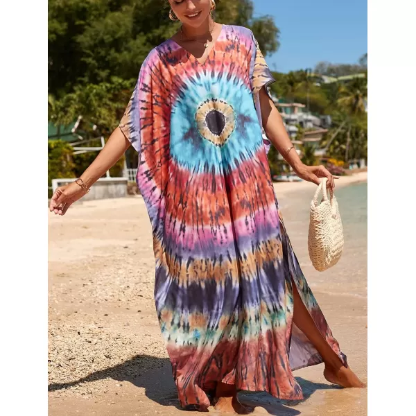 Bsubseach Women Colorful Geometric Beach Cover Up Loose Kaftan Dress