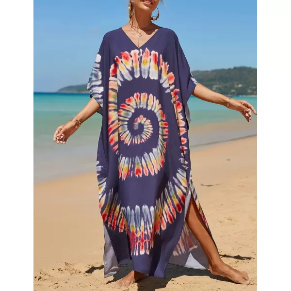 Bsubseach Women Colorful Geometric Beach Cover Up Loose Kaftan Dress