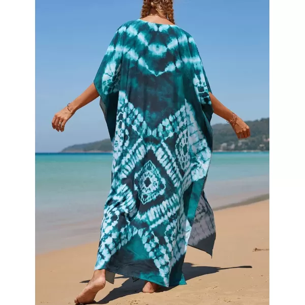Bsubseach Women Colorful Geometric Beach Cover Up Loose Kaftan Dress