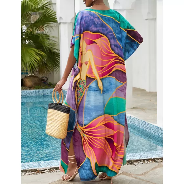 Bsubseach Women Colorful Geometric Beach Cover Up Loose Kaftan Dress