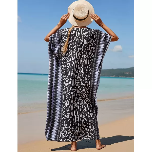 Bsubseach Women Colorful Geometric Beach Cover Up Loose Kaftan Dress