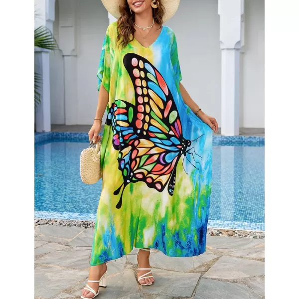 Bsubseach Women Colorful Geometric Beach Cover Up Loose Kaftan Dress
