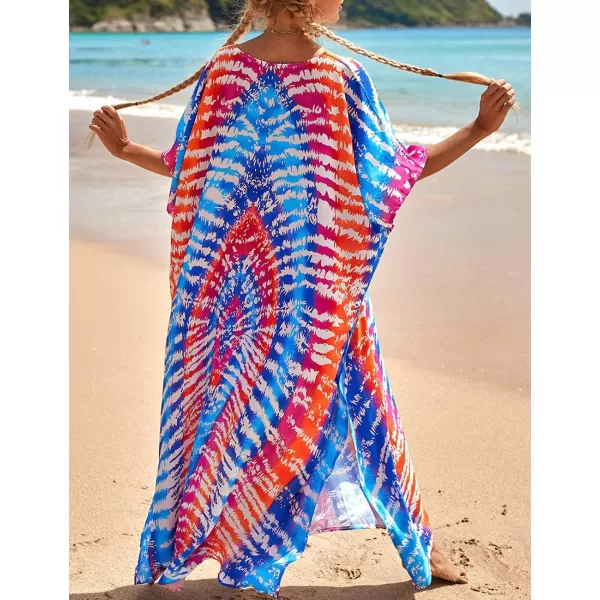 Bsubseach Women Colorful Geometric Beach Cover Up Loose Kaftan Dress