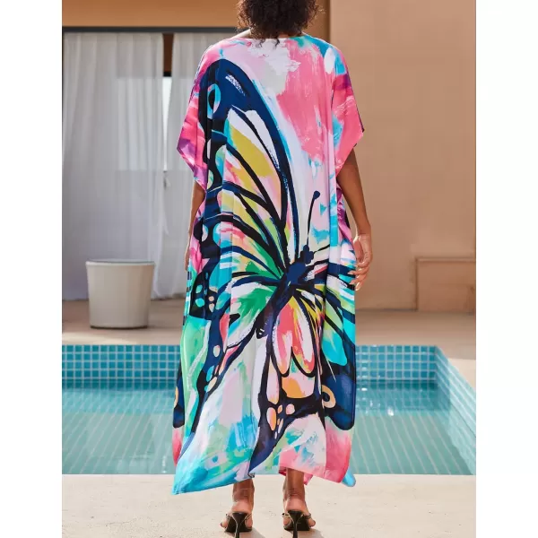 Bsubseach Women Colorful Geometric Beach Cover Up Loose Kaftan Dress