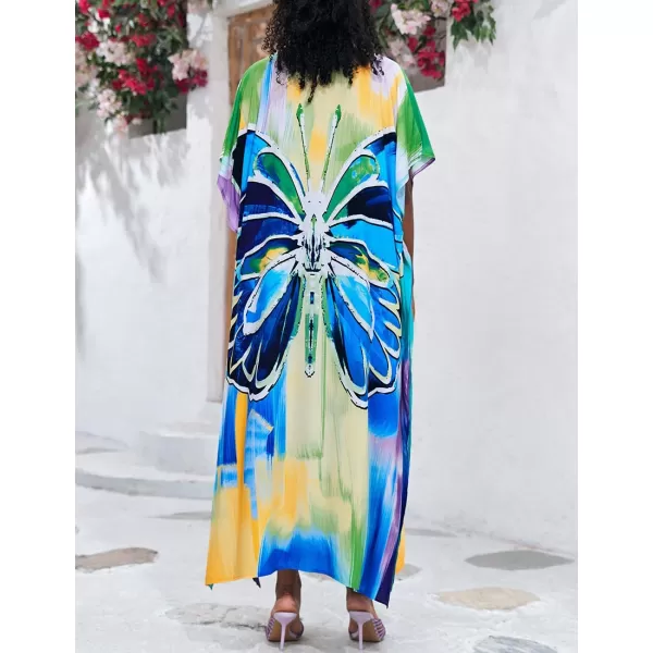Bsubseach Women Colorful Geometric Beach Cover Up Loose Kaftan Dress