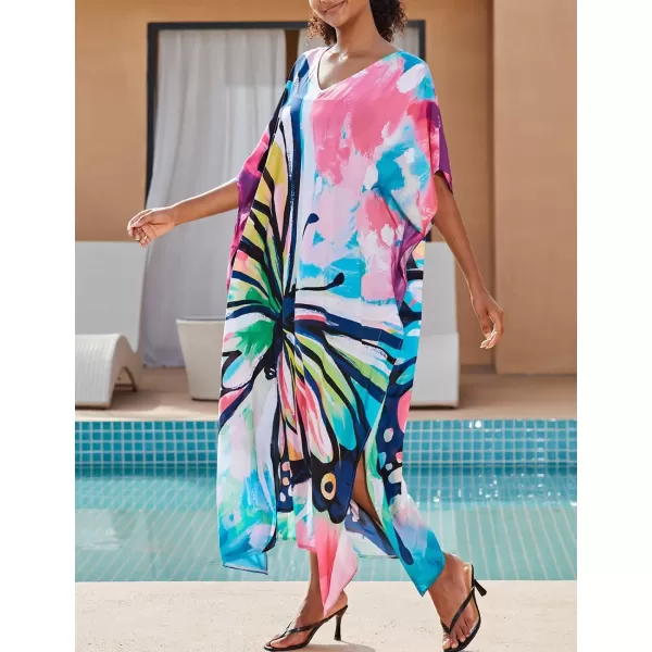 Bsubseach Women Colorful Geometric Beach Cover Up Loose Kaftan Dress