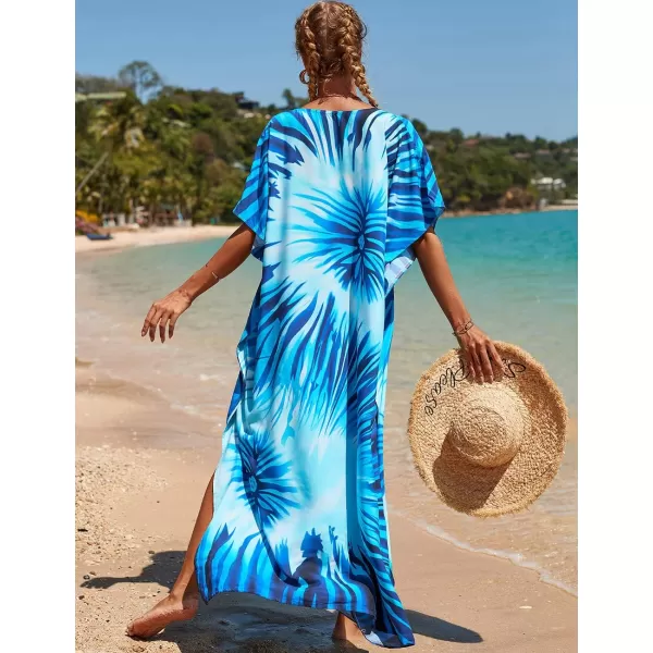 Bsubseach Women Colorful Geometric Beach Cover Up Loose Kaftan Dress