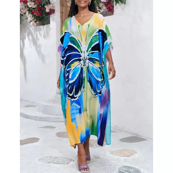 Bsubseach Women Colorful Geometric Beach Cover Up Loose Kaftan Dress