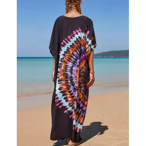 Bsubseach Women Colorful Geometric Beach Cover Up Loose Kaftan Dress