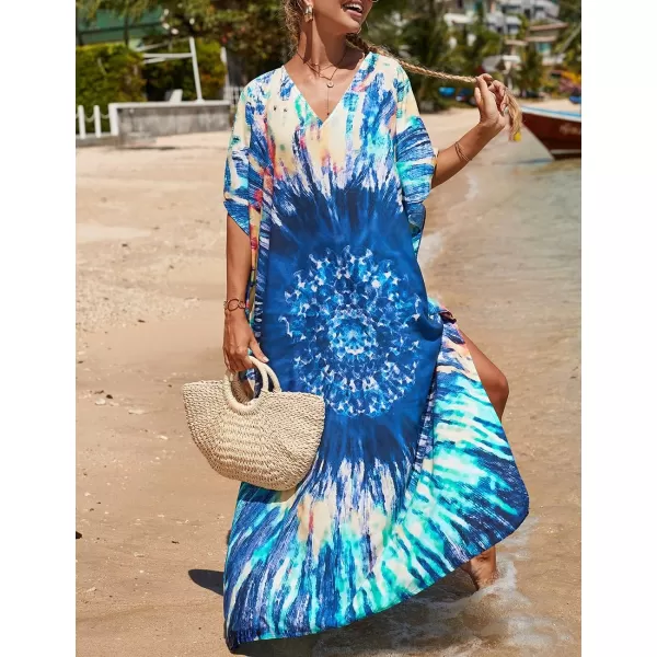 Bsubseach Women Colorful Geometric Beach Cover Up Loose Kaftan Dress