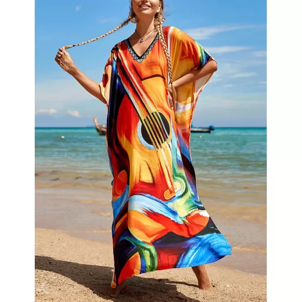 Bsubseach Women Colorful Geometric Beach Cover Up Loose Kaftan Dress