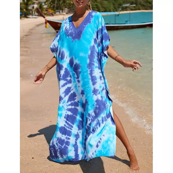 Bsubseach Women Colorful Geometric Beach Cover Up Loose Kaftan Dress