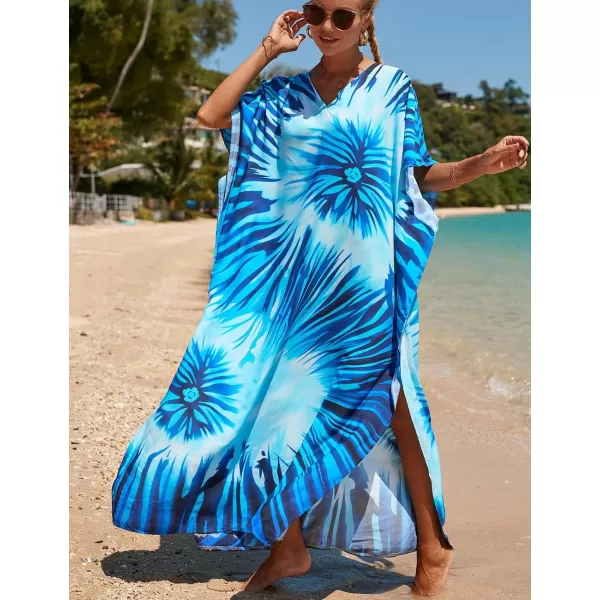 Bsubseach Women Colorful Geometric Beach Cover Up Loose Kaftan Dress
