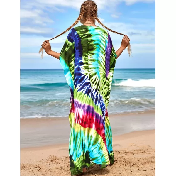 Bsubseach Women Colorful Geometric Beach Cover Up Loose Kaftan Dress
