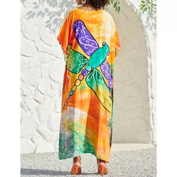 Bsubseach Women Colorful Geometric Beach Cover Up Loose Kaftan Dress