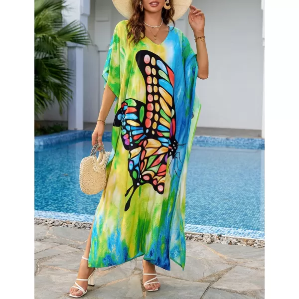 Bsubseach Women Colorful Geometric Beach Cover Up Loose Kaftan Dress