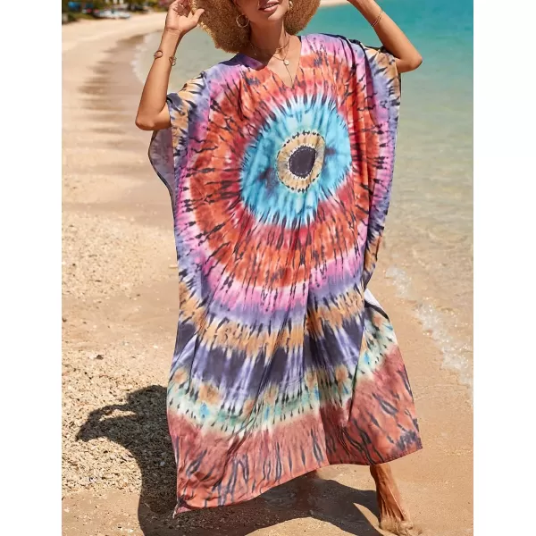 Bsubseach Women Colorful Geometric Beach Cover Up Loose Kaftan Dress