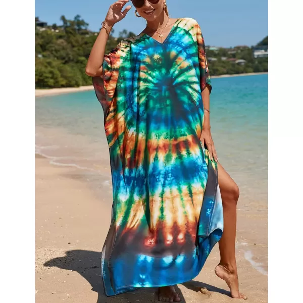 Bsubseach Women Colorful Geometric Beach Cover Up Loose Kaftan Dress