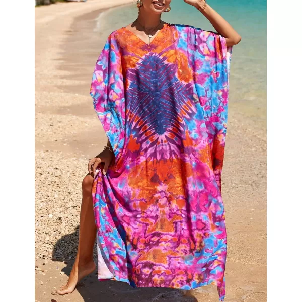Bsubseach Women Colorful Geometric Beach Cover Up Loose Kaftan Dress