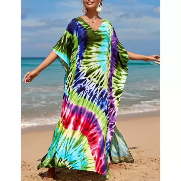 Bsubseach Women Colorful Geometric Beach Cover Up Loose Kaftan Dress
