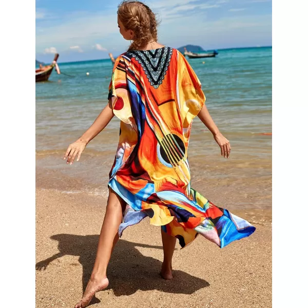 Bsubseach Women Colorful Geometric Beach Cover Up Loose Kaftan Dress