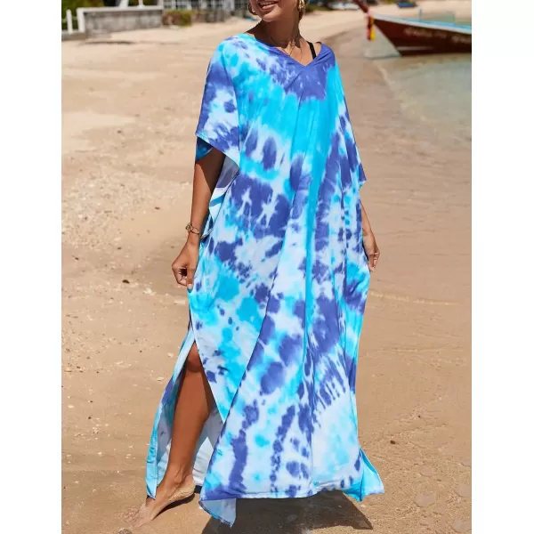 Bsubseach Women Colorful Geometric Beach Cover Up Loose Kaftan Dress