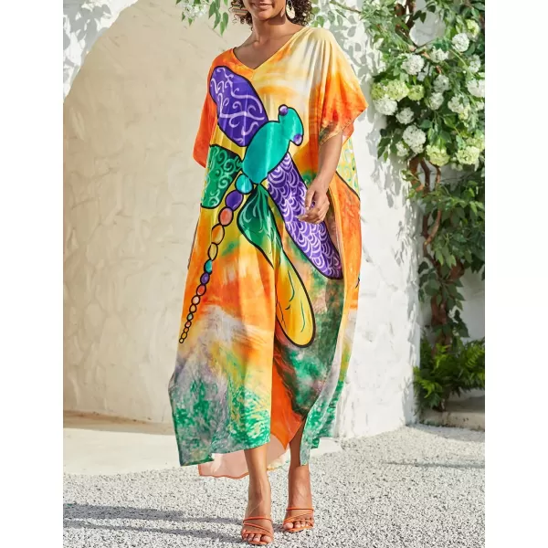 Bsubseach Women Colorful Geometric Beach Cover Up Loose Kaftan Dress
