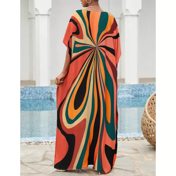 Bsubseach Women Colorful Geometric Beach Cover Up Loose Kaftan Dress