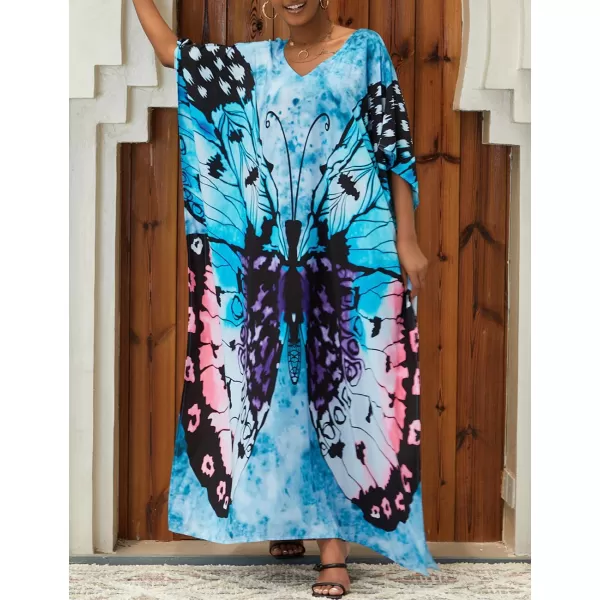 Bsubseach Women Colorful Geometric Beach Cover Up Loose Kaftan Dress