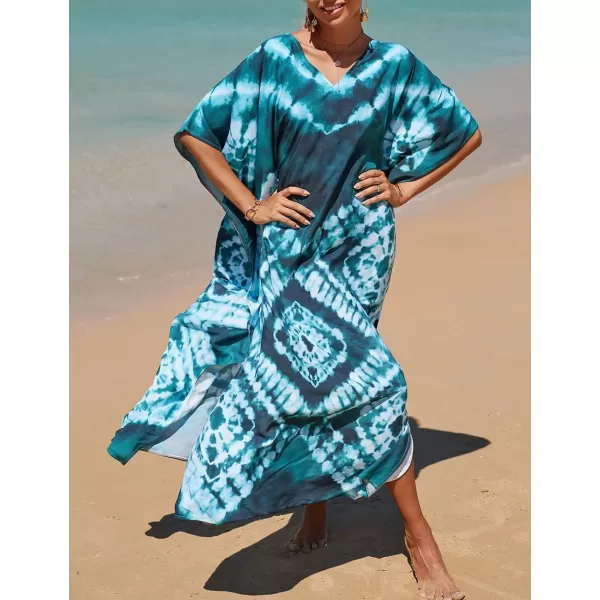 Bsubseach Women Colorful Geometric Beach Cover Up Loose Kaftan Dress