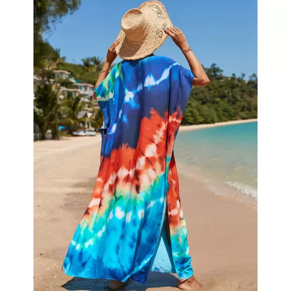 Bsubseach Women Colorful Geometric Beach Cover Up Loose Kaftan Dress