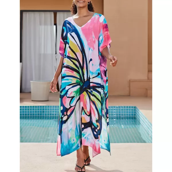 Bsubseach Women Colorful Geometric Beach Cover Up Loose Kaftan Dress