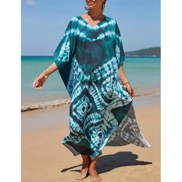 Bsubseach Women Colorful Geometric Beach Cover Up Loose Kaftan Dress