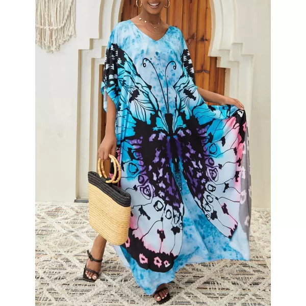 Bsubseach Women Colorful Geometric Beach Cover Up Loose Kaftan Dress