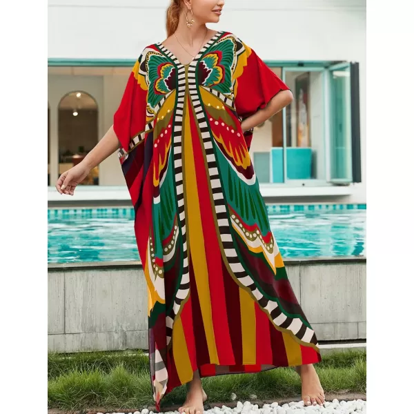 Bsubseach Women Colorful Geometric Beach Cover Up Loose Kaftan Dress
