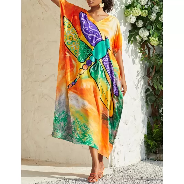 Bsubseach Women Colorful Geometric Beach Cover Up Loose Kaftan Dress