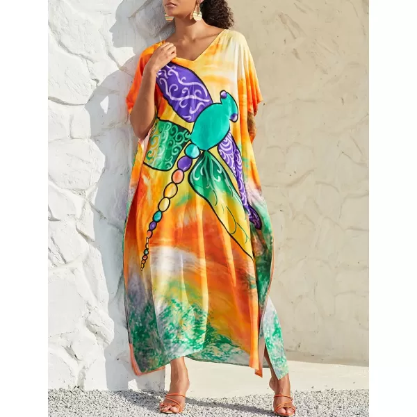 Bsubseach Women Colorful Geometric Beach Cover Up Loose Kaftan Dress