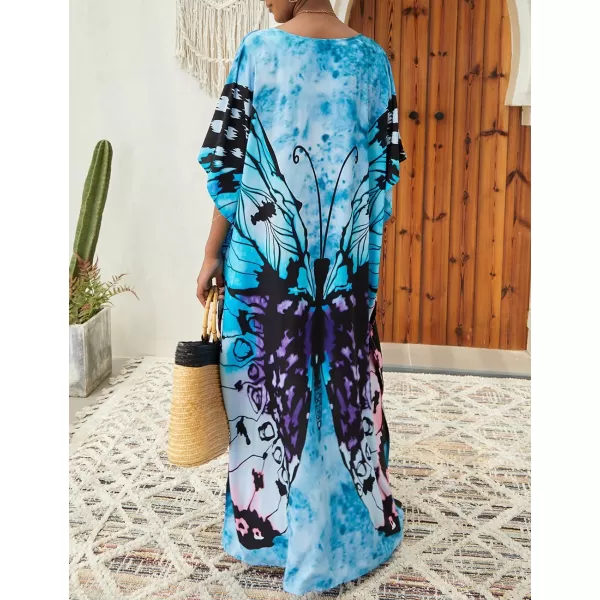 Bsubseach Women Colorful Geometric Beach Cover Up Loose Kaftan Dress