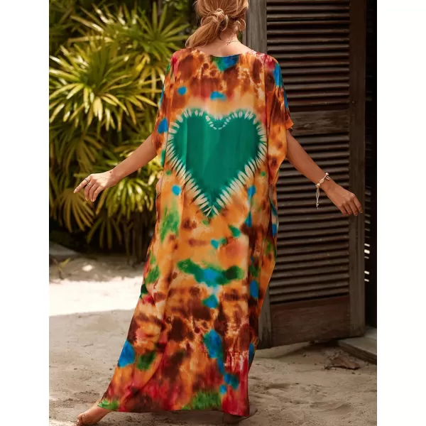 Bsubseach Women Colorful Geometric Beach Cover Up Loose Kaftan Dress
