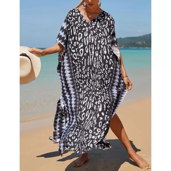 Bsubseach Women Colorful Geometric Beach Cover Up Loose Kaftan Dress