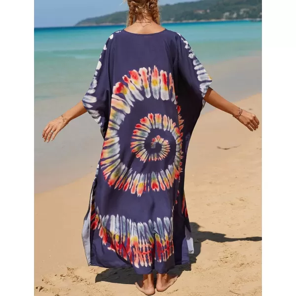 Bsubseach Women Colorful Geometric Beach Cover Up Loose Kaftan Dress
