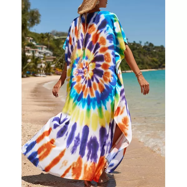 Bsubseach Women Colorful Geometric Beach Cover Up Loose Kaftan Dress