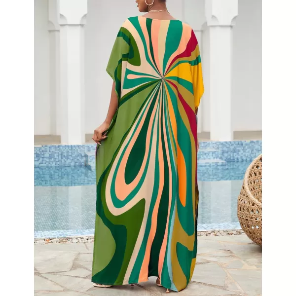 Bsubseach Women Colorful Geometric Beach Cover Up Loose Kaftan Dress