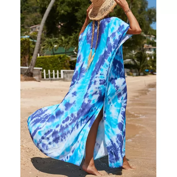 Bsubseach Women Colorful Geometric Beach Cover Up Loose Kaftan Dress